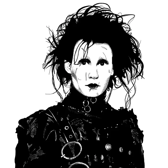 Blackwork Illustration: Edward mit den Scherenhänden